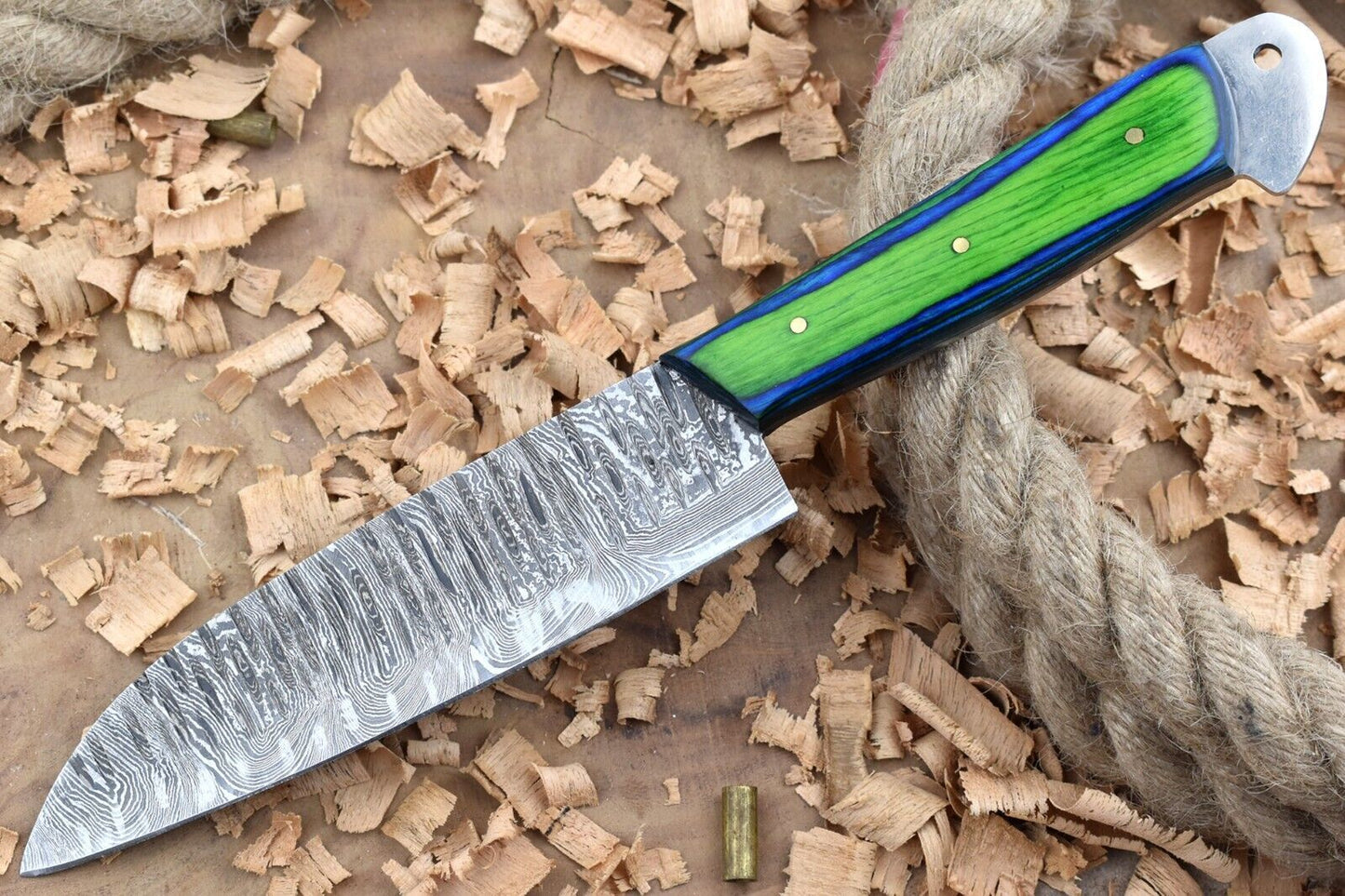 Damascus Steel Kitchen Chef Knife – Blue & Green Dollar Thappa Handle