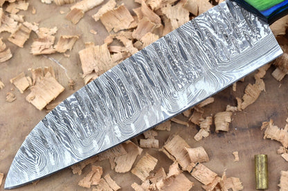 Damascus Steel Kitchen Chef Knife – Blue & Green Dollar Thappa Handle