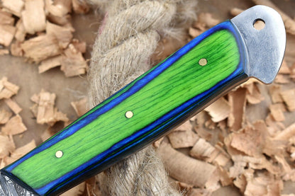 Damascus Steel Kitchen Chef Knife – Blue & Green Dollar Thappa Handle