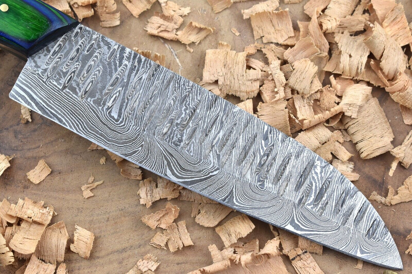 Damascus Steel Kitchen Chef Knife – Blue & Green Dollar Thappa Handle