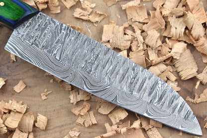 Damascus Steel Kitchen Chef Knife – Blue & Green Dollar Thappa Handle