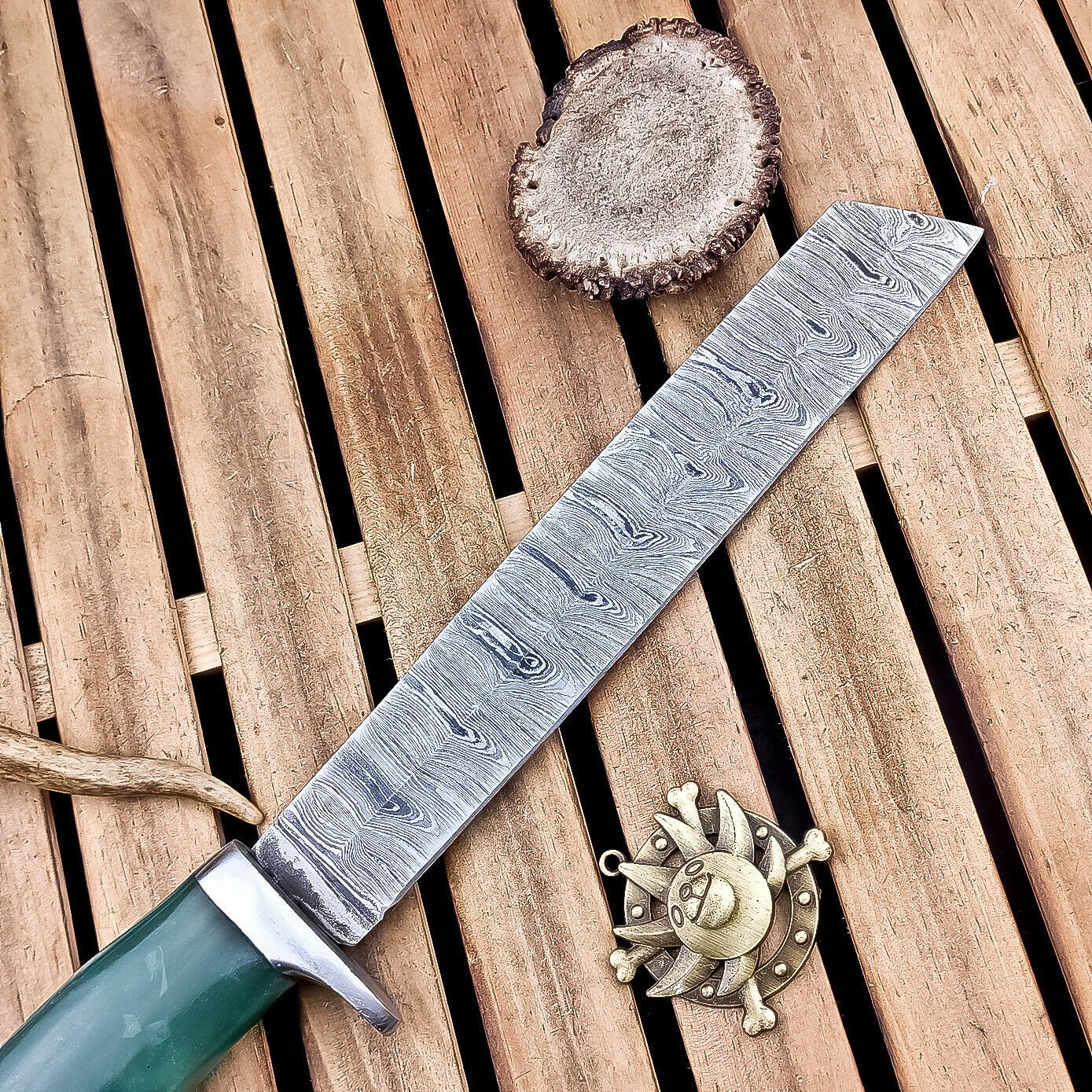 14" Damascus Hunting Knife – Resin Handle, Outdoor Fixed Blade