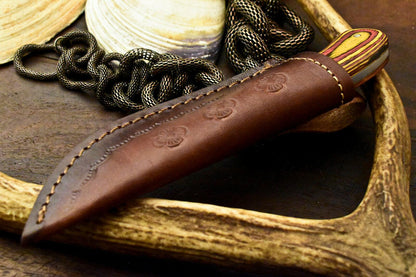 7.5” Handmade Damascus Bowie Knife | Hardwood Handle with Brass Spacers