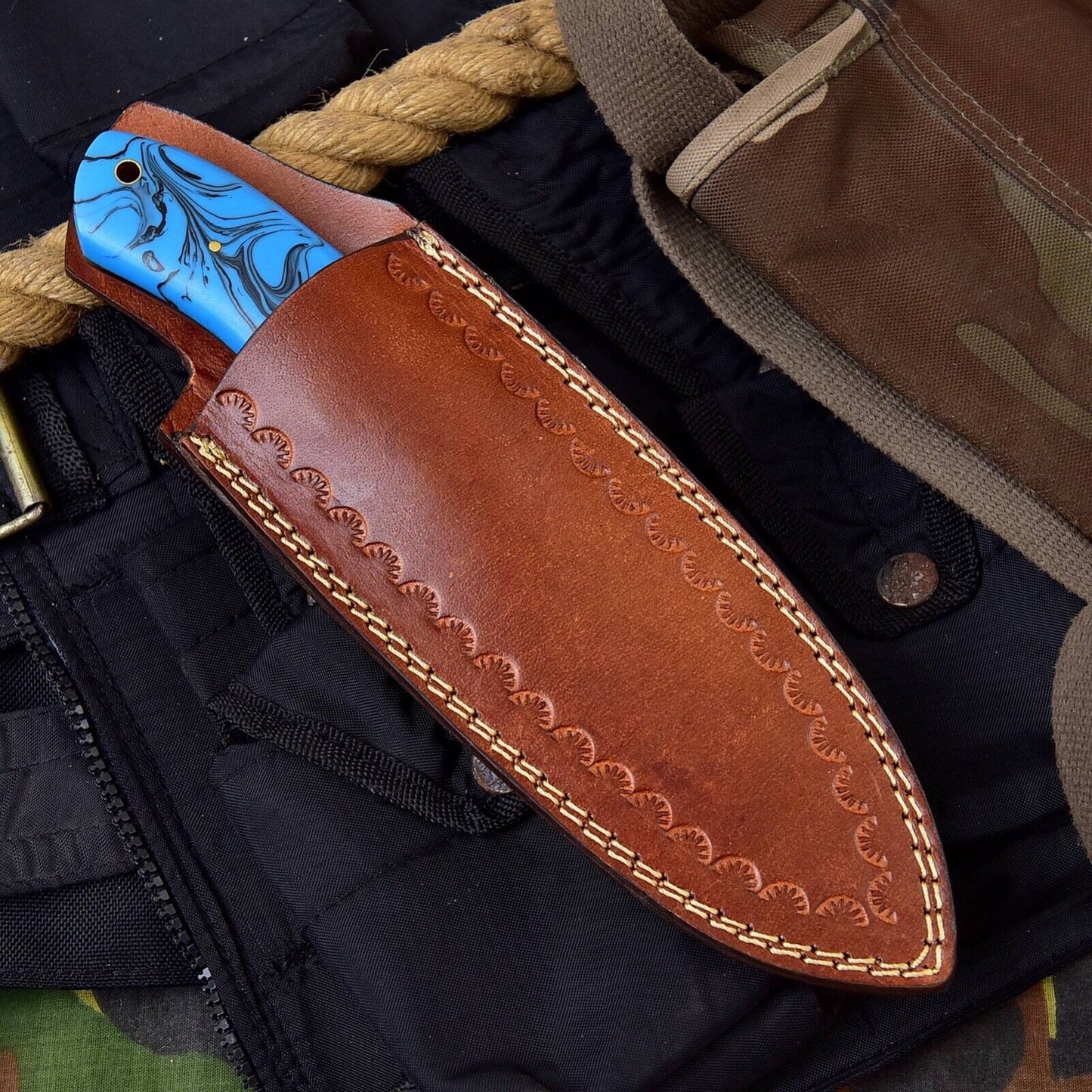 Handmade Full Tang Real File Hunting Knife with Leather Sheath Custom Bull Cutter Knife