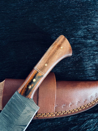 Heritage Forge 8.5 Inch Ladder Damascus Skinner Knife with Camel Bone and Wood Handle
