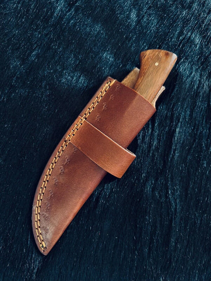 Heritage Forge 8.5 Inch Ladder Damascus Skinner Knife with Camel Bone and Wood Handle