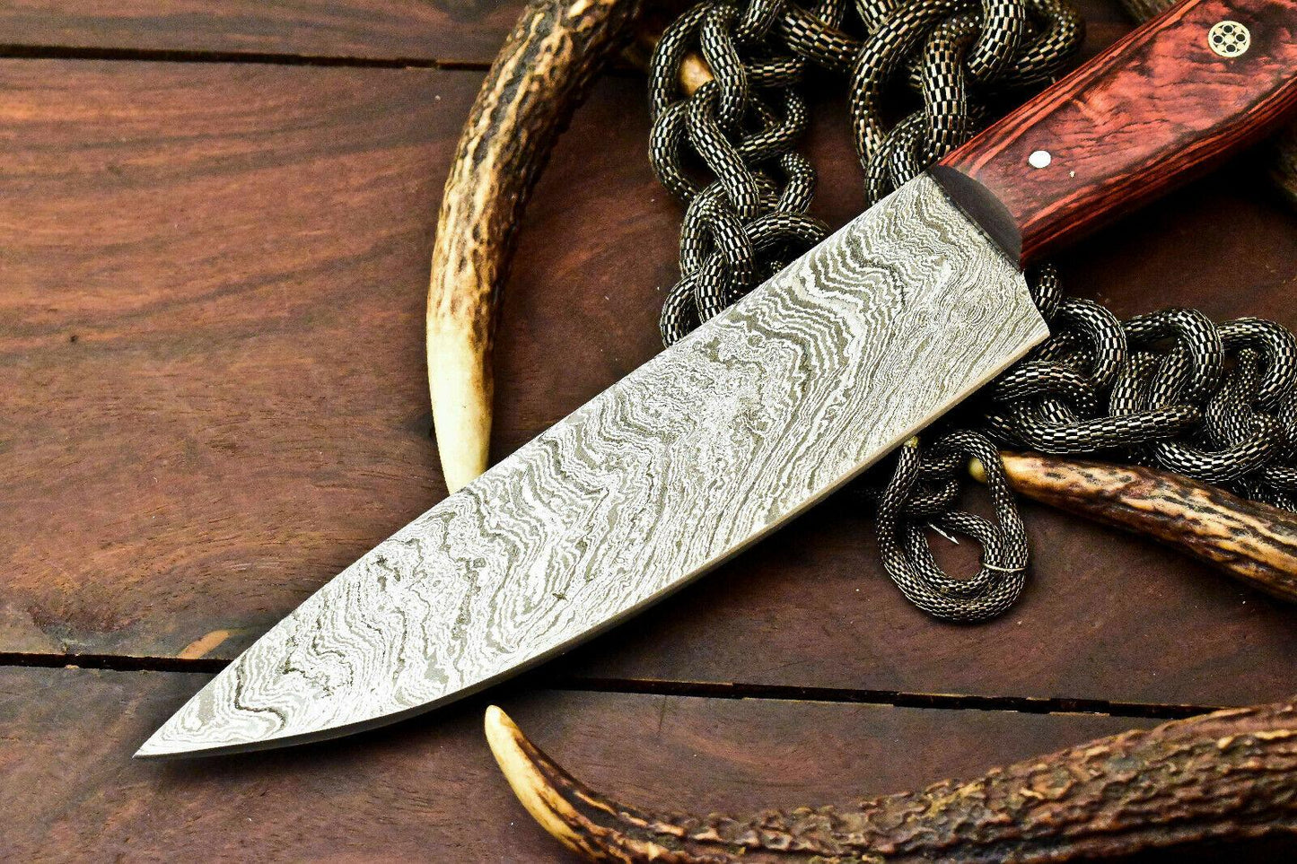 Custom Handmade Damascus Steel Chef Knife – Full Tang with Hardwood Handle