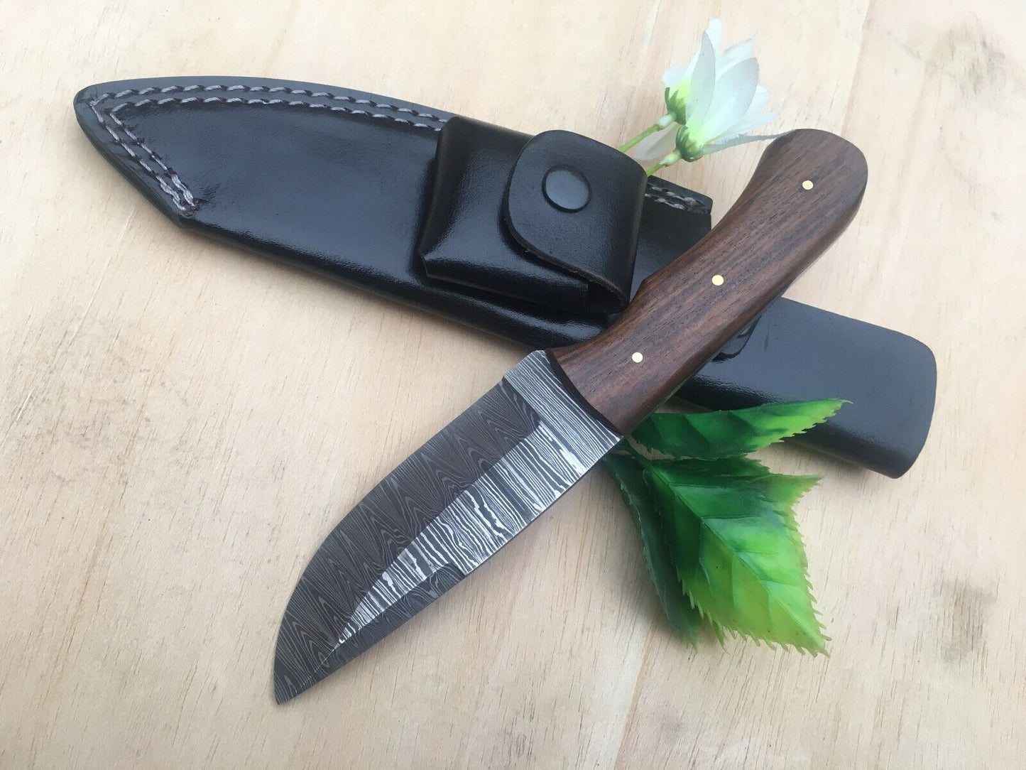 Heritage Forge Handmade Damascus Steel Bowie Knife with Wood Handle and Sheath