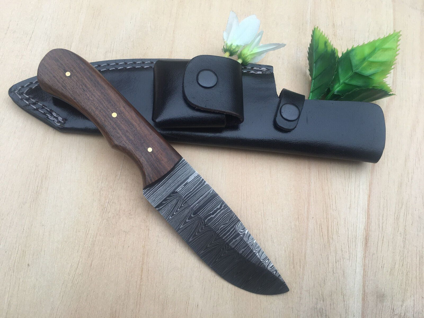 Heritage Forge Handmade Damascus Steel Bowie Knife with Wood Handle and Sheath