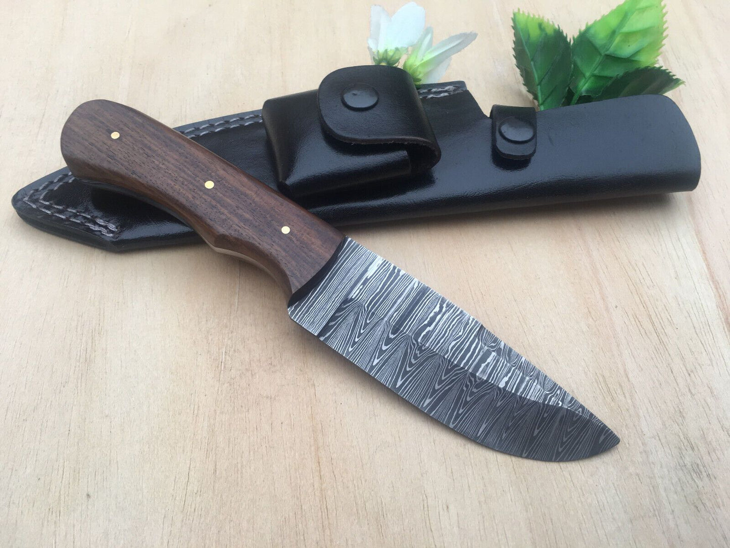 Heritage Forge Handmade Damascus Steel Bowie Knife with Wood Handle and Sheath