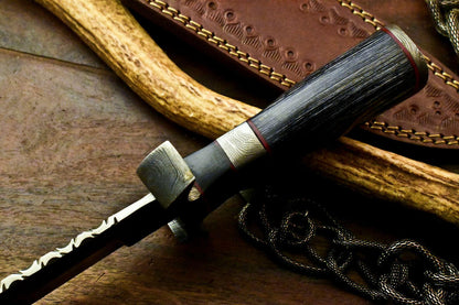13" Damascus Steel Sub-Hilt Bowie Hunting Knife – Leather Sheath