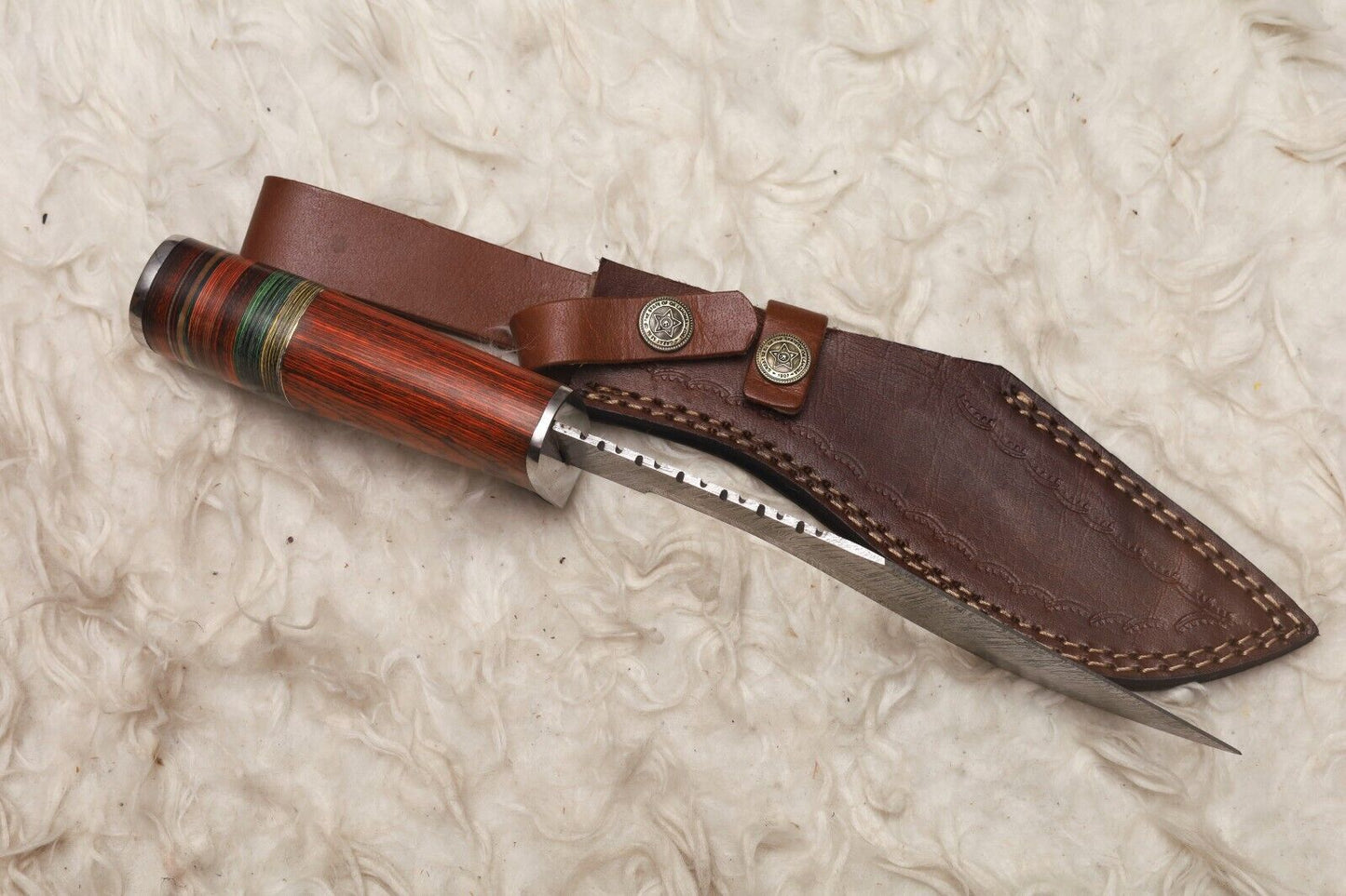 12" Damascus Kukri Bowie Knife with Wood Handle Survival Blade