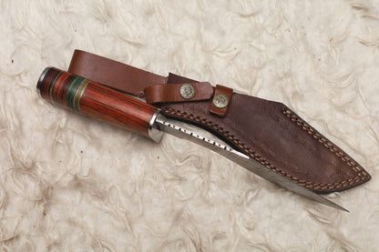 12" Damascus Kukri Bowie Knife with Wood Handle Survival Blade