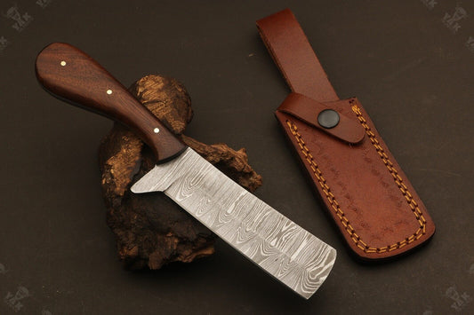 Handmade Best Damascus Steel Bull Cutter Knife Custom Cowboy Bull Knife with Wood Handle