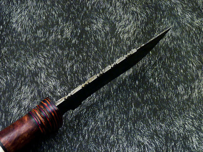 Hand Forged Damascus 11" Bowie Hunting Knife | Engraved Camel Bone Handle