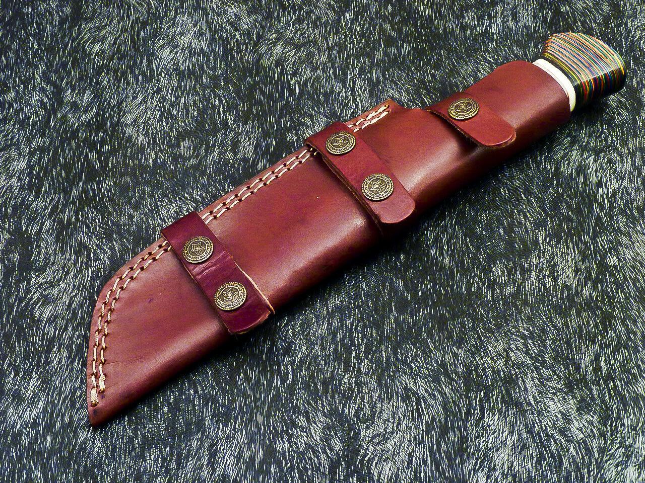 Hand Forged Damascus 11" Bowie Hunting Knife | Engraved Camel Bone Handle