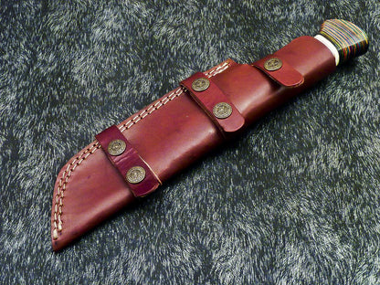 Hand Forged Damascus 11" Bowie Hunting Knife | Engraved Camel Bone Handle