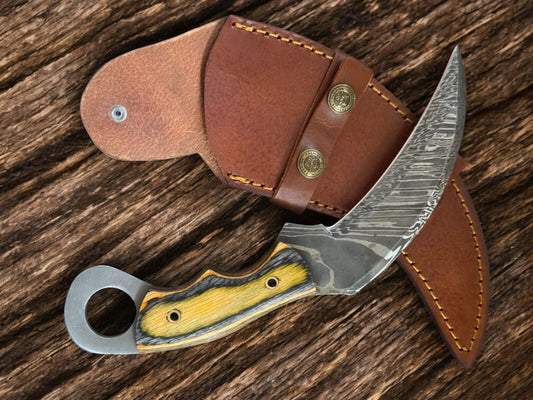 Damascus Karambit Knife Handmade Karambit Damascus Steel with Premium Pakkawood Handle