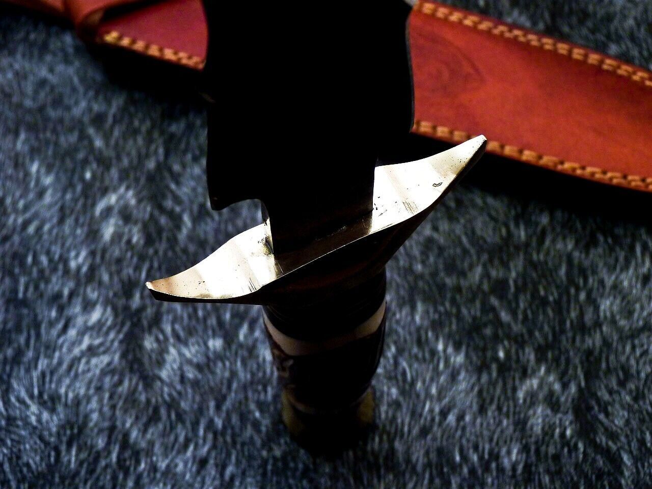 Custom Hand Forged Damascus Steel 15" Dagger Hunting Bowie Knife – Engraved Camel Bone & Hardwood Handle