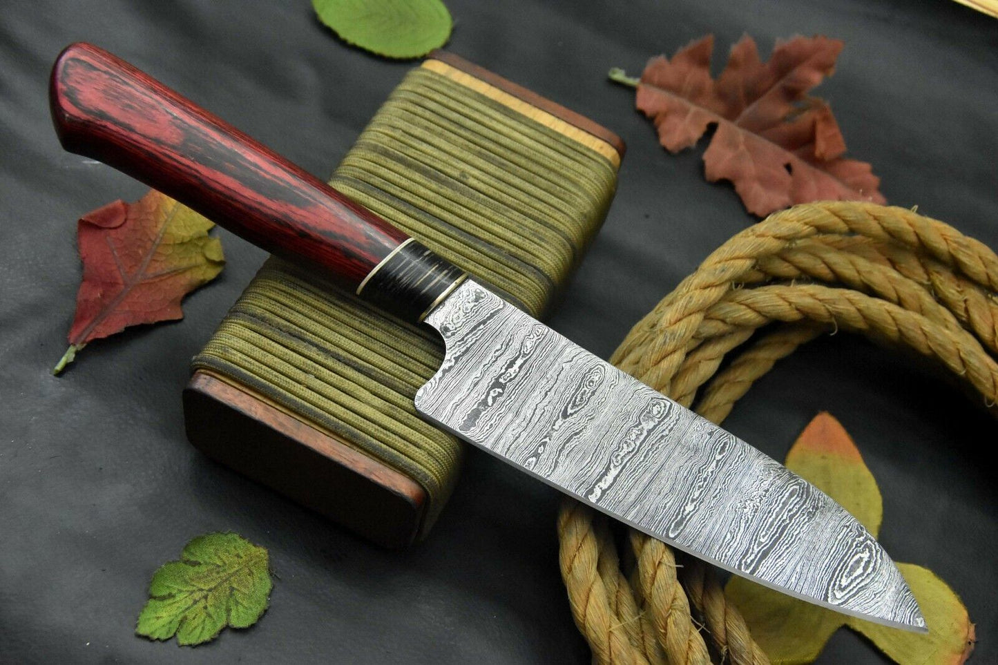 12.2" Custom Handmade Damascus Steel Chef Knife with Wooden Handle – Ladder Pattern