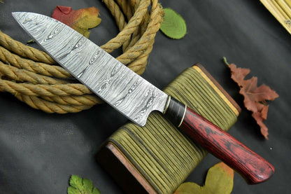 12.2" Custom Handmade Damascus Steel Chef Knife with Wooden Handle – Ladder Pattern