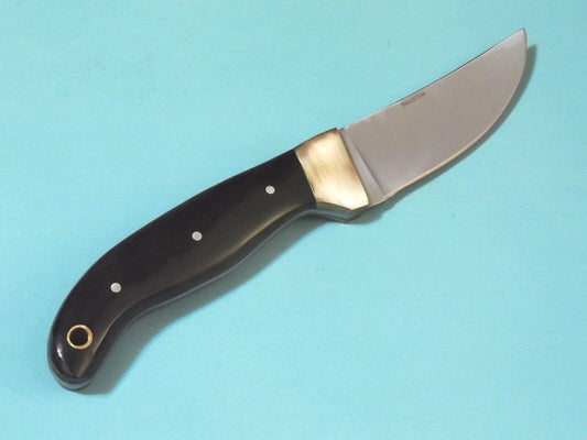 7.5" Horn Skinner Knife – Full Tang Stainless Steel Fixed Blade with Brass Guard & Leather Sheath