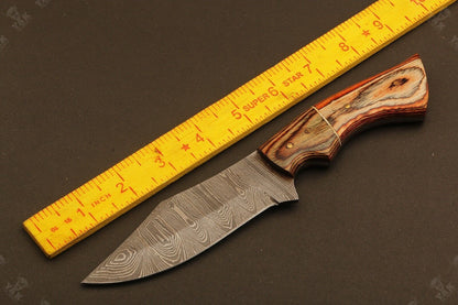 9" Handmade Damascus Steel Drop Point Bowie Knife – Natural Wood Handle
