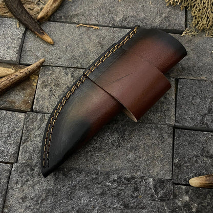 Heritage Forge 6.5 Inch Damascus Steel Skinner Knife with Wood Handle and Leather Sheath