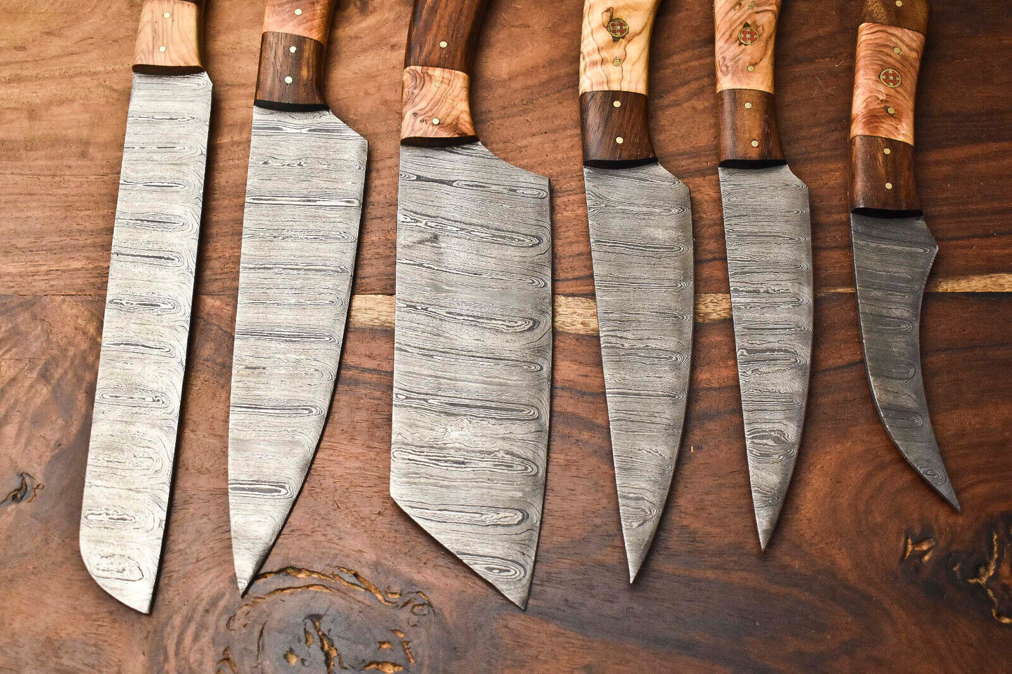 Exclusive 6-Piece Handmade Hammered Damascus Steel Chef Knife Set