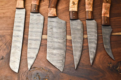 Exclusive 6-Piece Handmade Hammered Damascus Steel Chef Knife Set