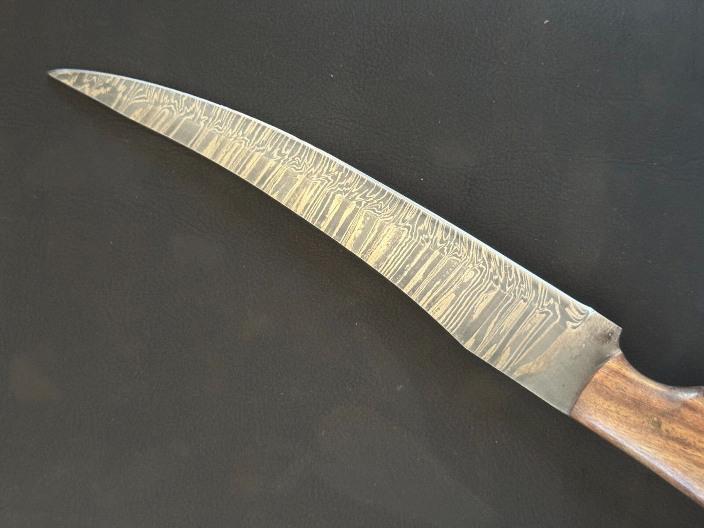 12" Hand Forged Damascus Kitchen Fillet Knife with Wood Handle & Leather Sheath