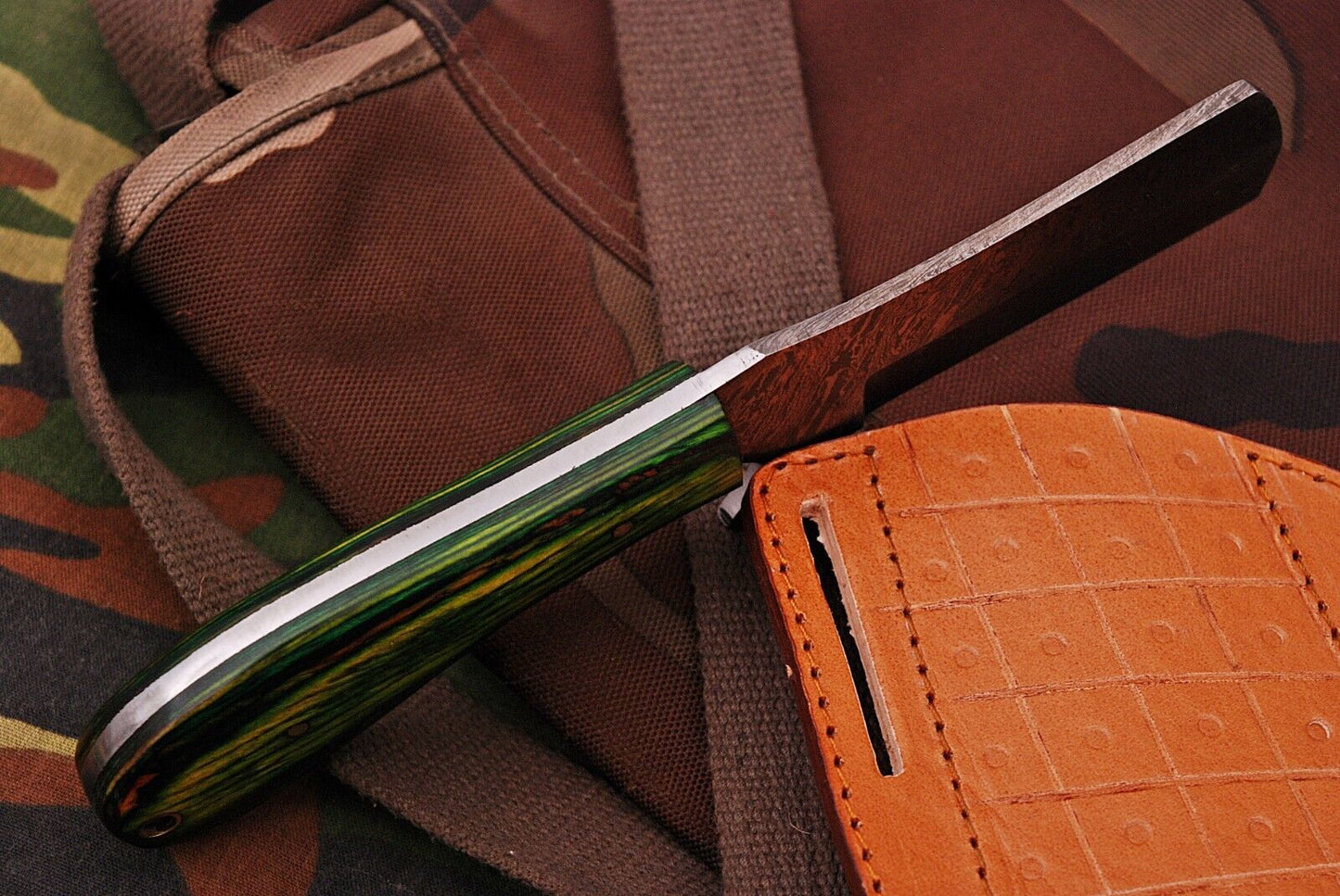 Handmade Damascus Steel Bull Cutter Knife Custom Cowboy Bull Knife with Wood Handle