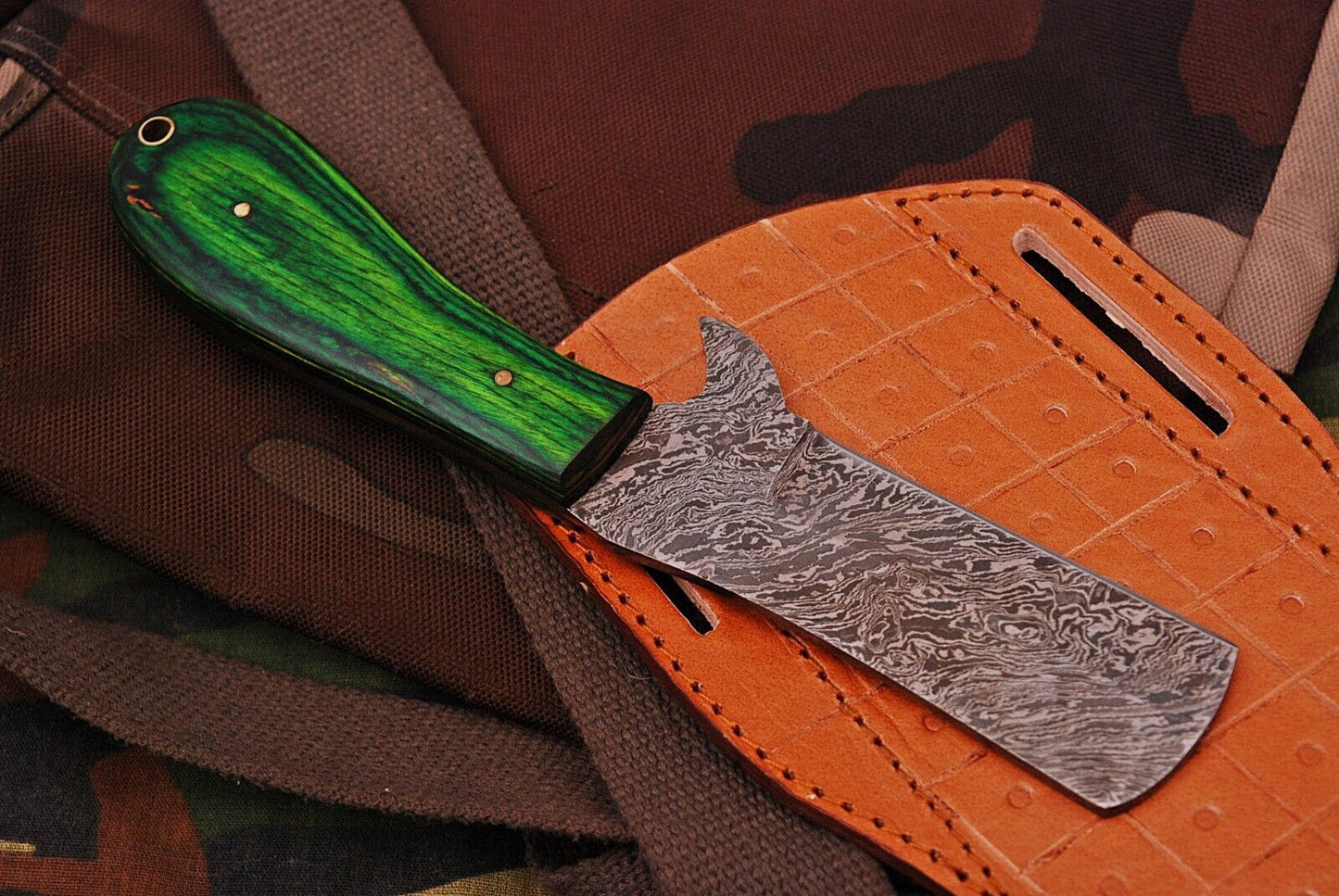 Handmade Damascus Steel Bull Cutter Knife Custom Cowboy Bull Knife with Wood Handle