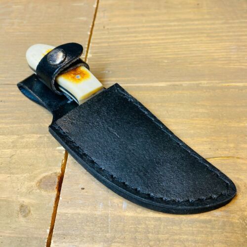 6" Skinner Knife – Full Tang Stainless Steel Fixed Blade with Burnt Bone Handle & Leather Sheath