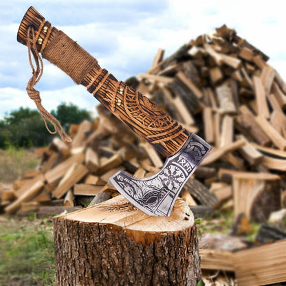 Hand Forged Bearded Ragnar Viking Axe 13" Damascus Steel Camping Hatchet