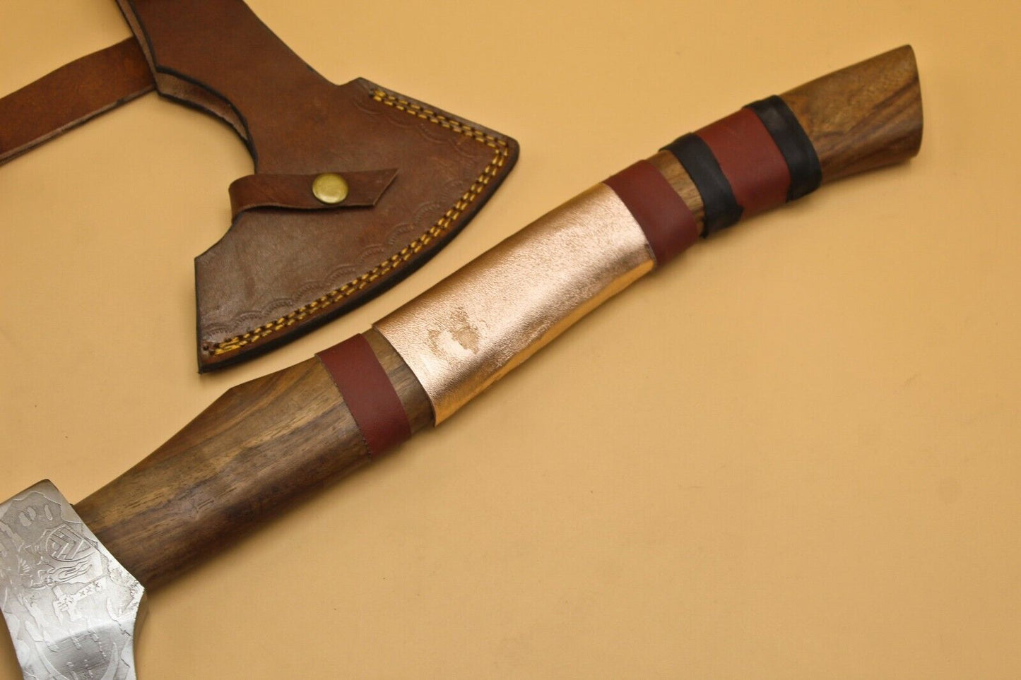 Hand Forged Carbon Steel Viking Bearded Hatchet Axe with 20 Inch Handle and Leather Sheath