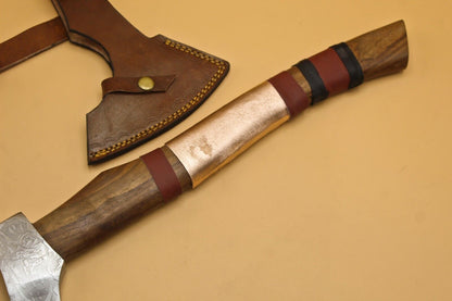 Hand Forged Carbon Steel Viking Bearded Hatchet Axe with 20 Inch Handle and Leather Sheath