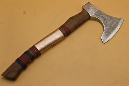 Hand Forged Carbon Steel Viking Bearded Hatchet Axe with 20 Inch Handle and Leather Sheath
