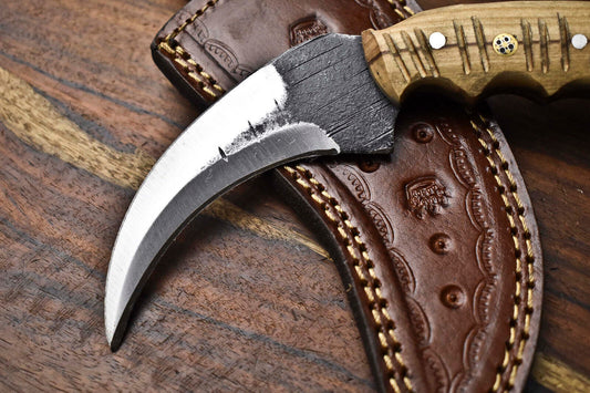 8.0" Handmade Best Karambit Knife  Steel Karambit Knife With Full Tang Wood Handle