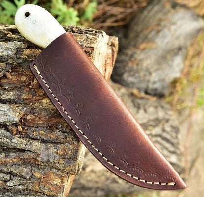Damascus Steel Bull Cutter Knife Custom Handmade Hunting Bull Cutter with Camel Bone Handle