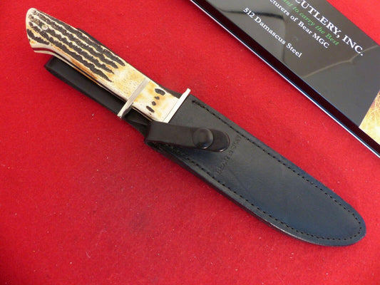 11.5" Damascus Steel Dagger Bowie Knife | Bone Stag Handle with Sheath