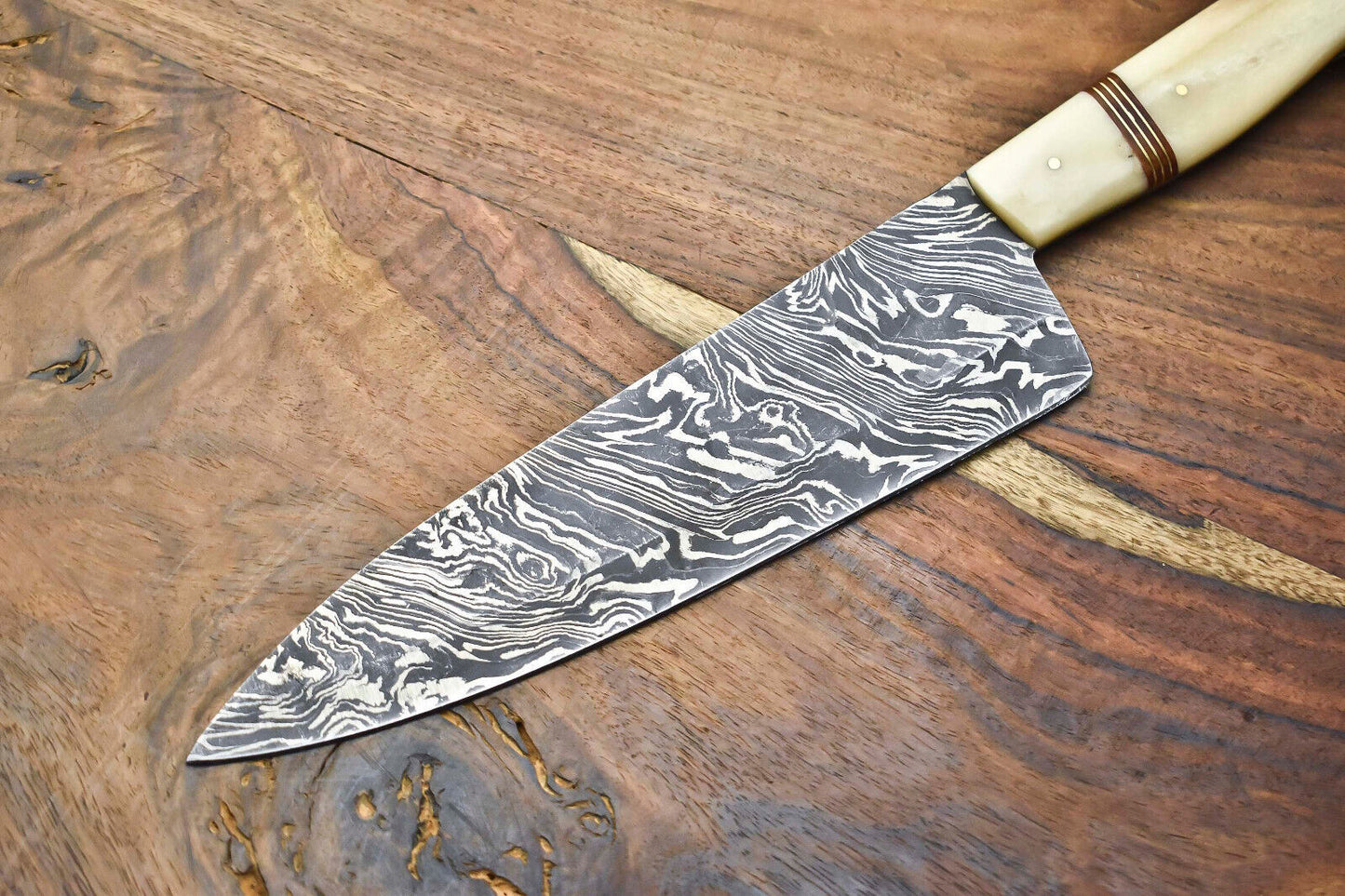 Unique Handmade Damascus Steel Chef Knife with Full Tang Design