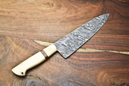 Unique Handmade Damascus Steel Chef Knife with Full Tang Design
