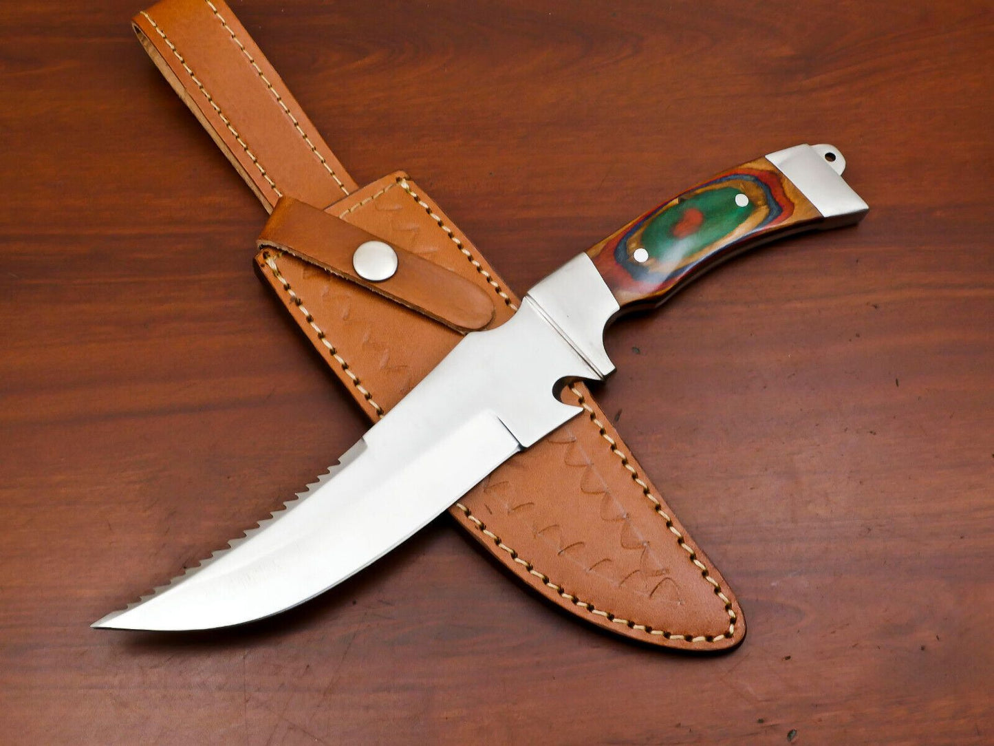 12-Inch Handmade D2 Steel Bowie Hunting Knife with Steel Guard – Full Tang