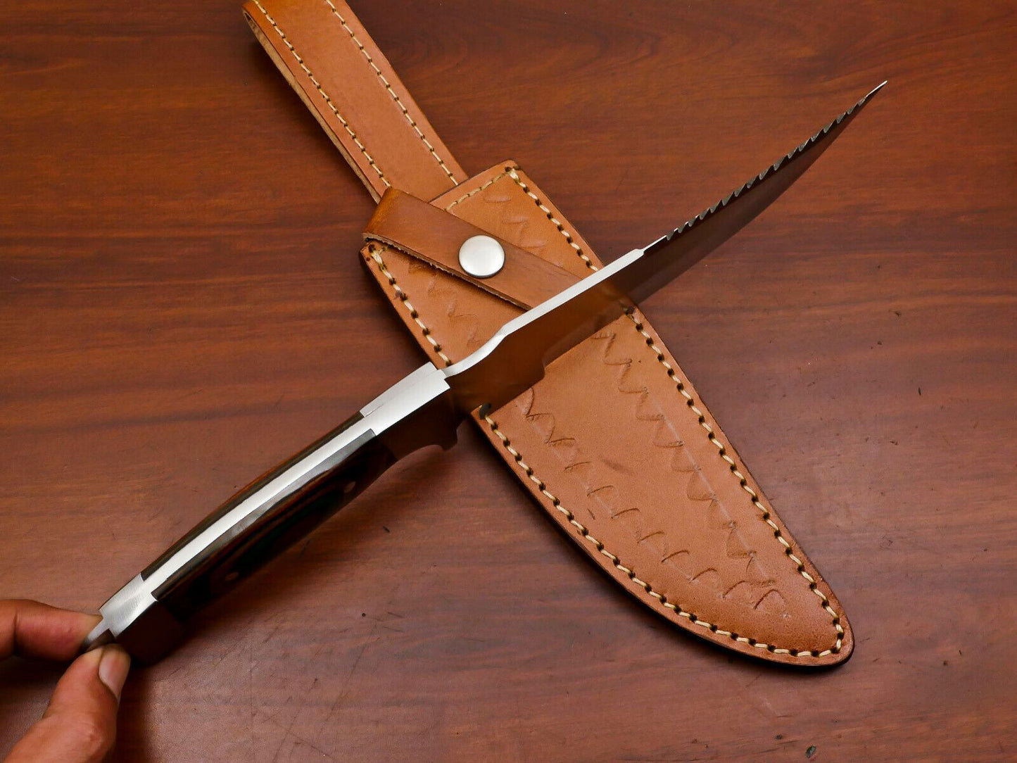 12-Inch Handmade D2 Steel Bowie Hunting Knife with Steel Guard – Full Tang