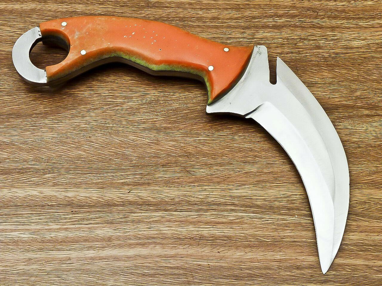 Custom Handmade D2 Tool Steel Karambit Fixed Blade  Knife 10" With Corian Handle