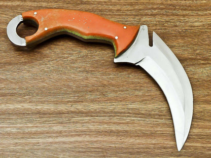 Custom Handmade D2 Tool Steel Karambit Fixed Blade  Knife 10" With Corian Handle