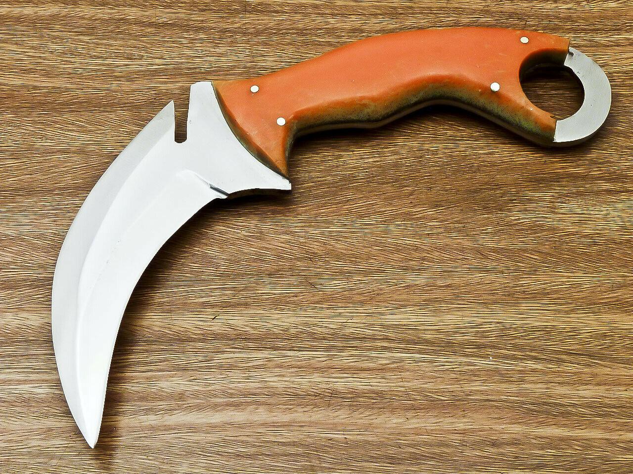 Custom Handmade D2 Tool Steel Karambit Fixed Blade  Knife 10" With Corian Handle