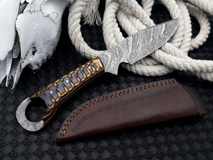 Handmade Damascus Steel Fixed Blade Chef & Hunting Knife – Skinning & Kitchen Tool