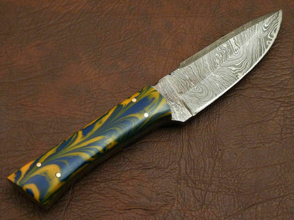 Handmade Damascus Fire Forged Full Tang Fixed Blade Knife | Resin Handle